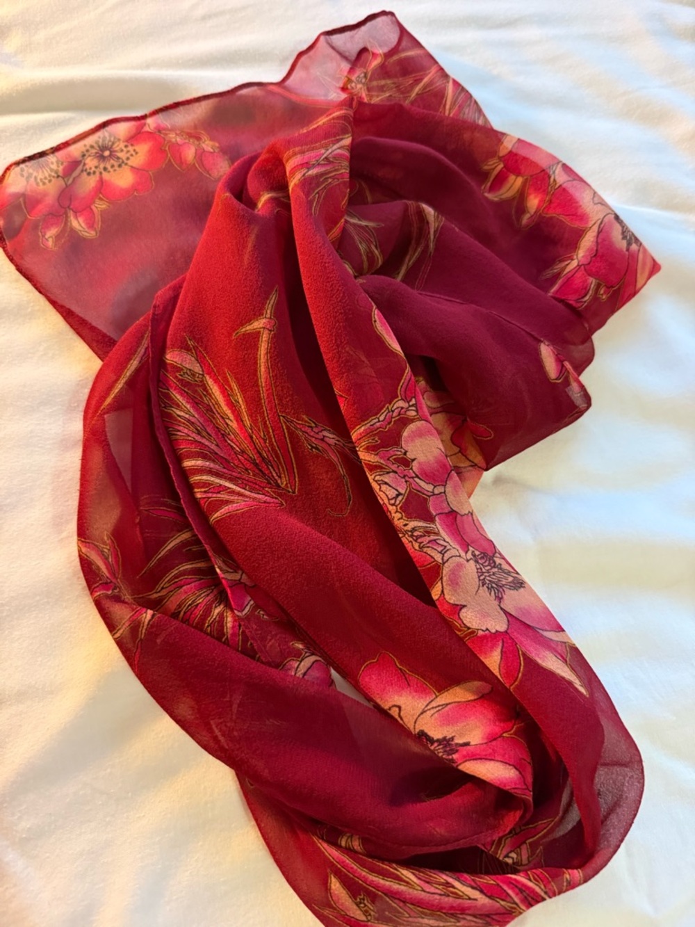 Burgundy Floral Sheer 100% silk  Scarf